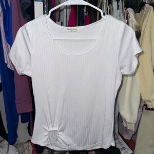 Fab Girl Trends White Ribbed Short Sleeve Top